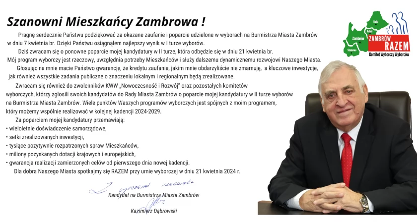 zdjęcie: Burmistrz Miasta Zambrów Kazimierz Dabrowski