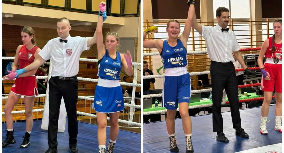 zdjęcie: Lena Staśkiewicz i Karolina Adamska z zambrowskiego klubu bokserskiego Hermes Boxing