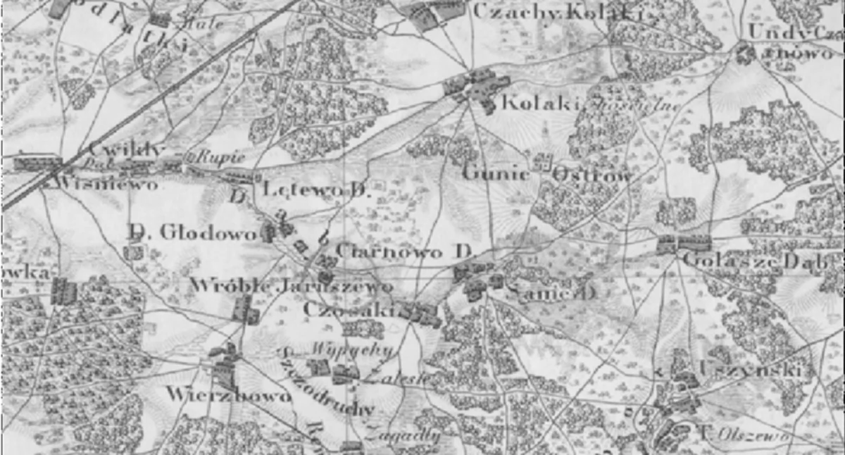 zdjęcie: okolice Kołak Kościelnych na mapie Królestwa Polskiego z 1839 roku, UG Kołaki Kościelne