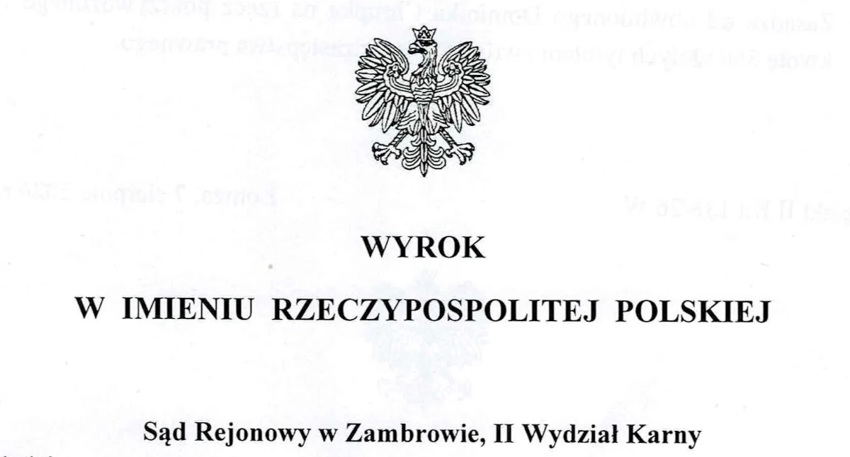 Wyrok Sądu Rejonowego w Zambrowie