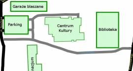 Schematyczna mapka z zaznaczonym budynkiem Centrum Kultury