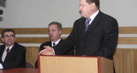 Poseł Jarosław Zieliński - Narada podsumowująca 2007 rok w KP PSP w Zambrowie /Fot....