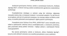 Zambrowska firma P.P.H.U. INTER-TECH laureatem Podlaskiej Agroligi 2012