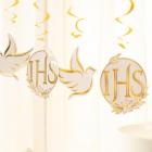 Wiszące ozdoby na Komunię Świętą IHS świderki 6 szt.
