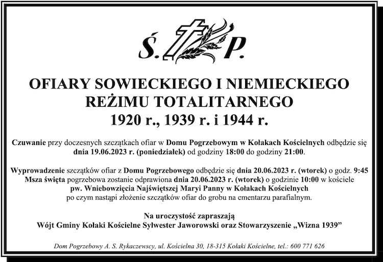 OFIARY SOWIECKIEGO I NIEMIECKIEGO REŻIMU  TOTALITARNEGO 1920 r., 1939 r. i 1944 r.