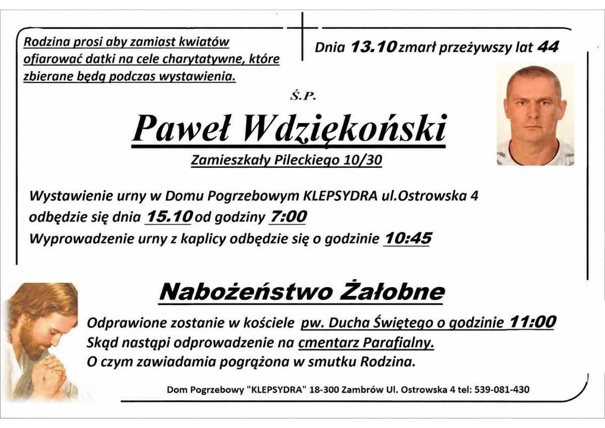 Nekrolog: śp. Paweł Wdziękoński, zm. 13 października 2026 r.
