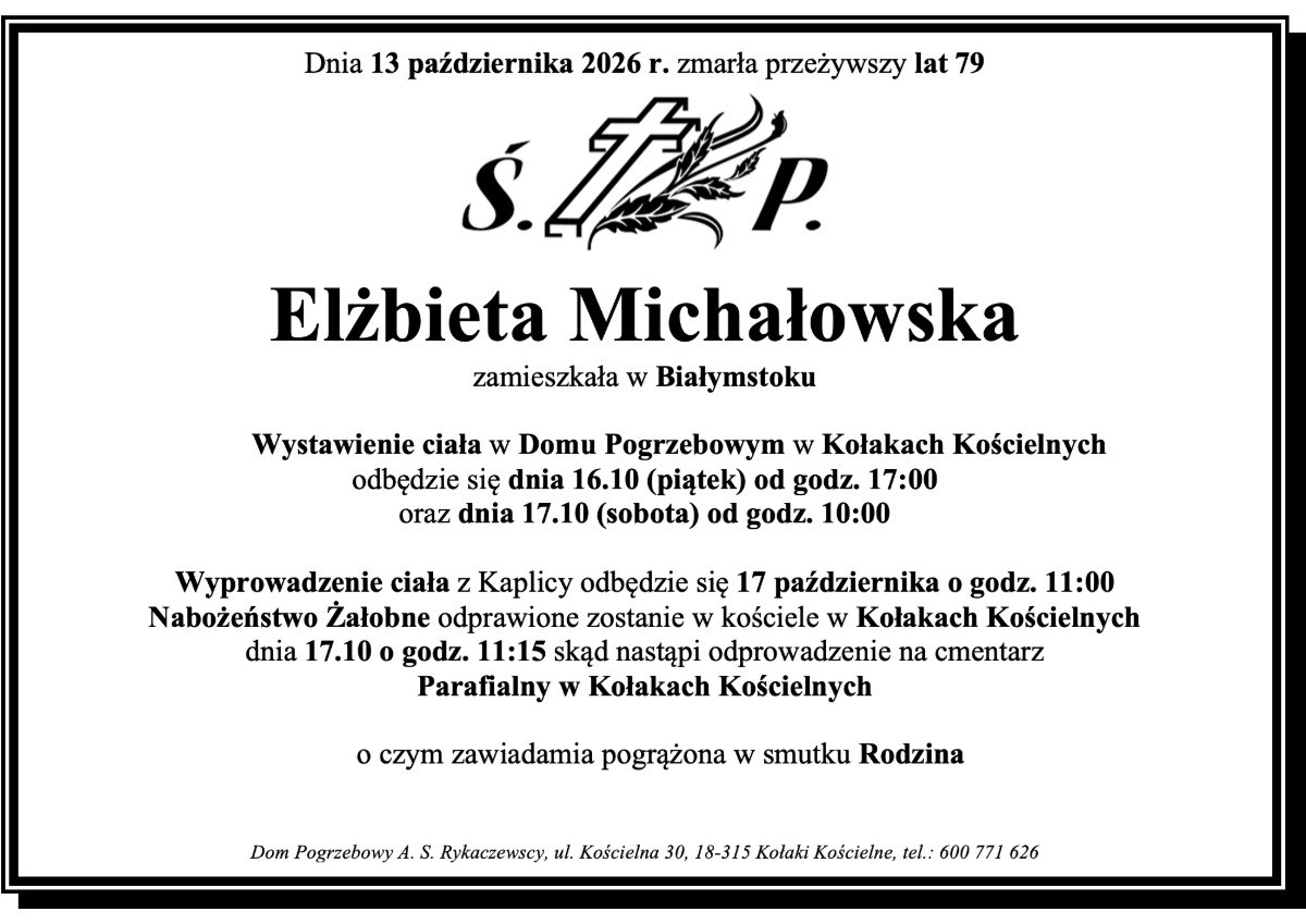 Nekrolog: śp. Elżbieta Michałowska, zm. 13 października 2026 r.