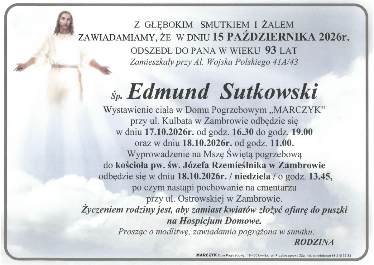 Nekrolog: śp. Edmund Sutkowski, zm. 15 października 2026 r.
