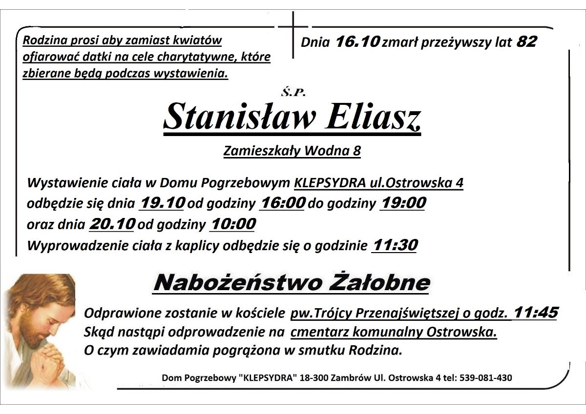 Nekrolog: śp. Stanisław Eliasz, zm. 16 października 2026 r.