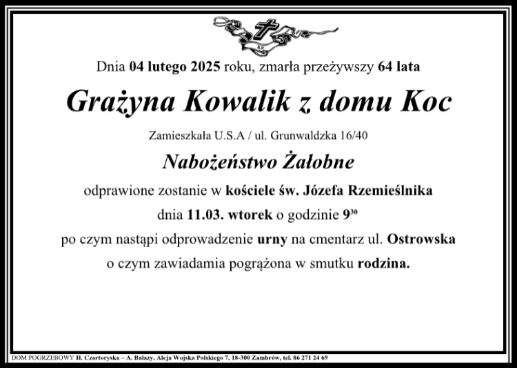 Grażyna Kowalik z domu Koc