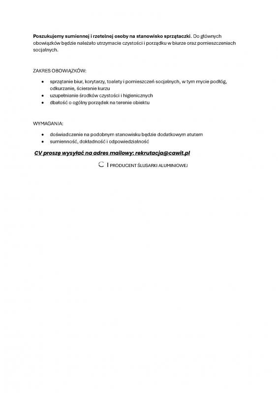 Firma Cawit poszukuje pracownika do...