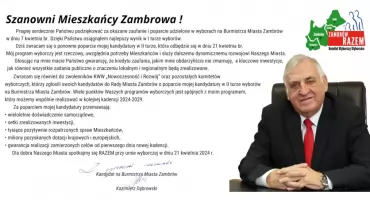 Kazimierz Dąbrowski dziękuje za okazane zaufanie i poparcie w wyborach samorządowych